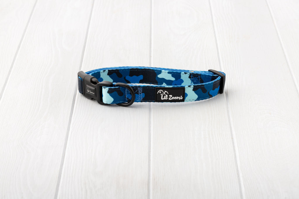 Blue cammo print dog and cat collar