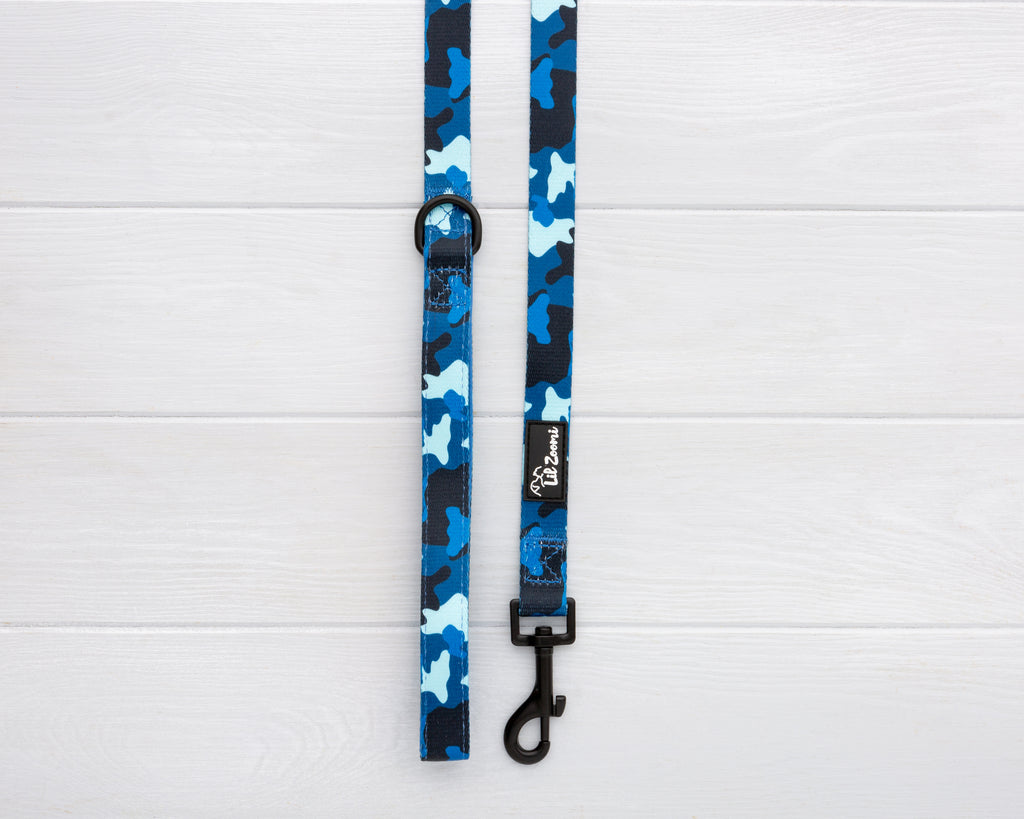 Blue cammo print dog and cat leash