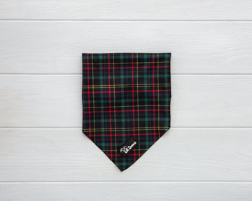 Tartan green and red print dog and cat bandanna 