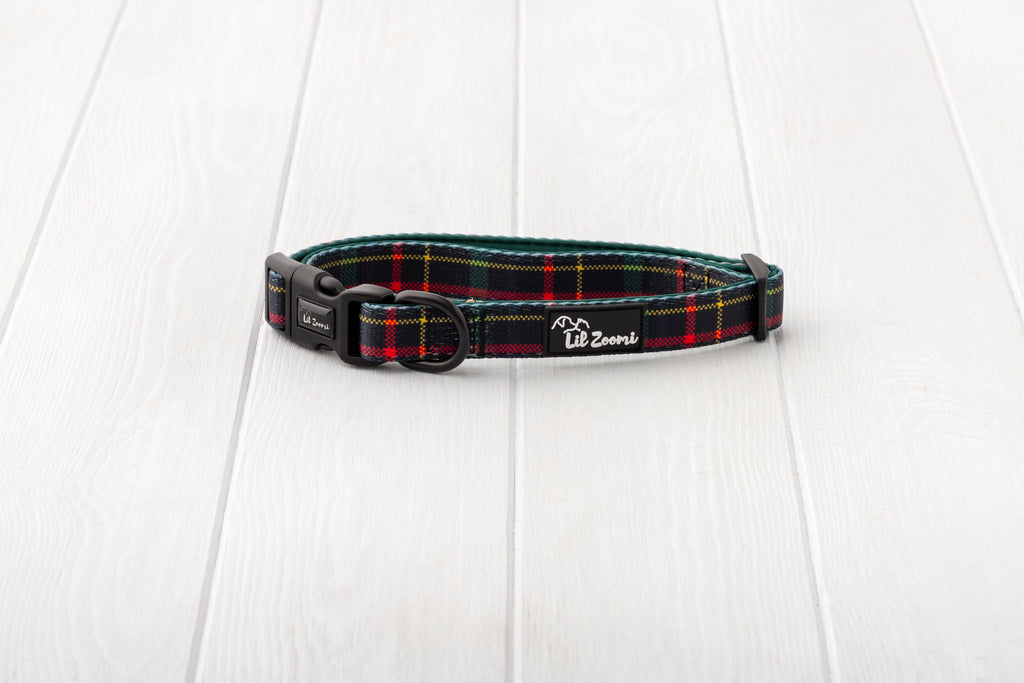 Tartan green and red print dog and cat collar