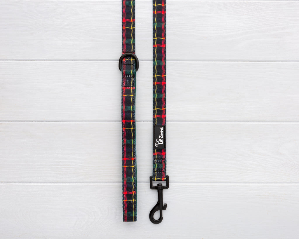 Tartan green and red print dog and cat leash
