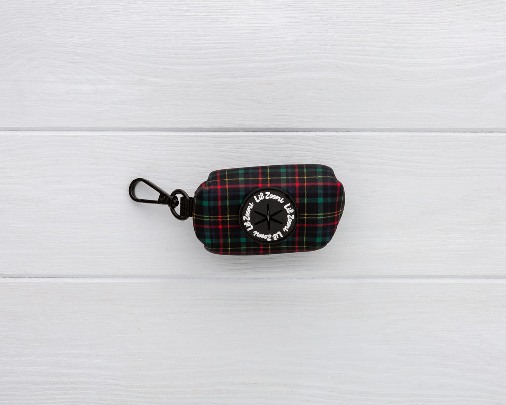 Tartan green and red print dog and cat poop-bag holder