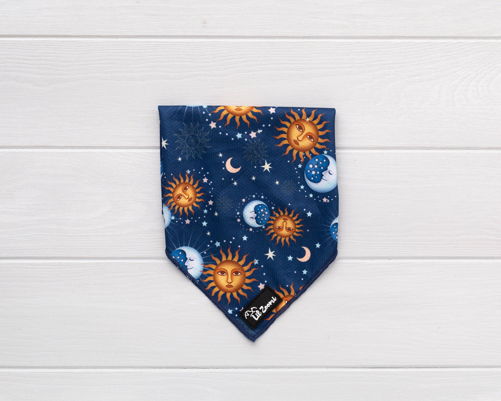 Blue and gold stars and moon dog and cat bandanna 