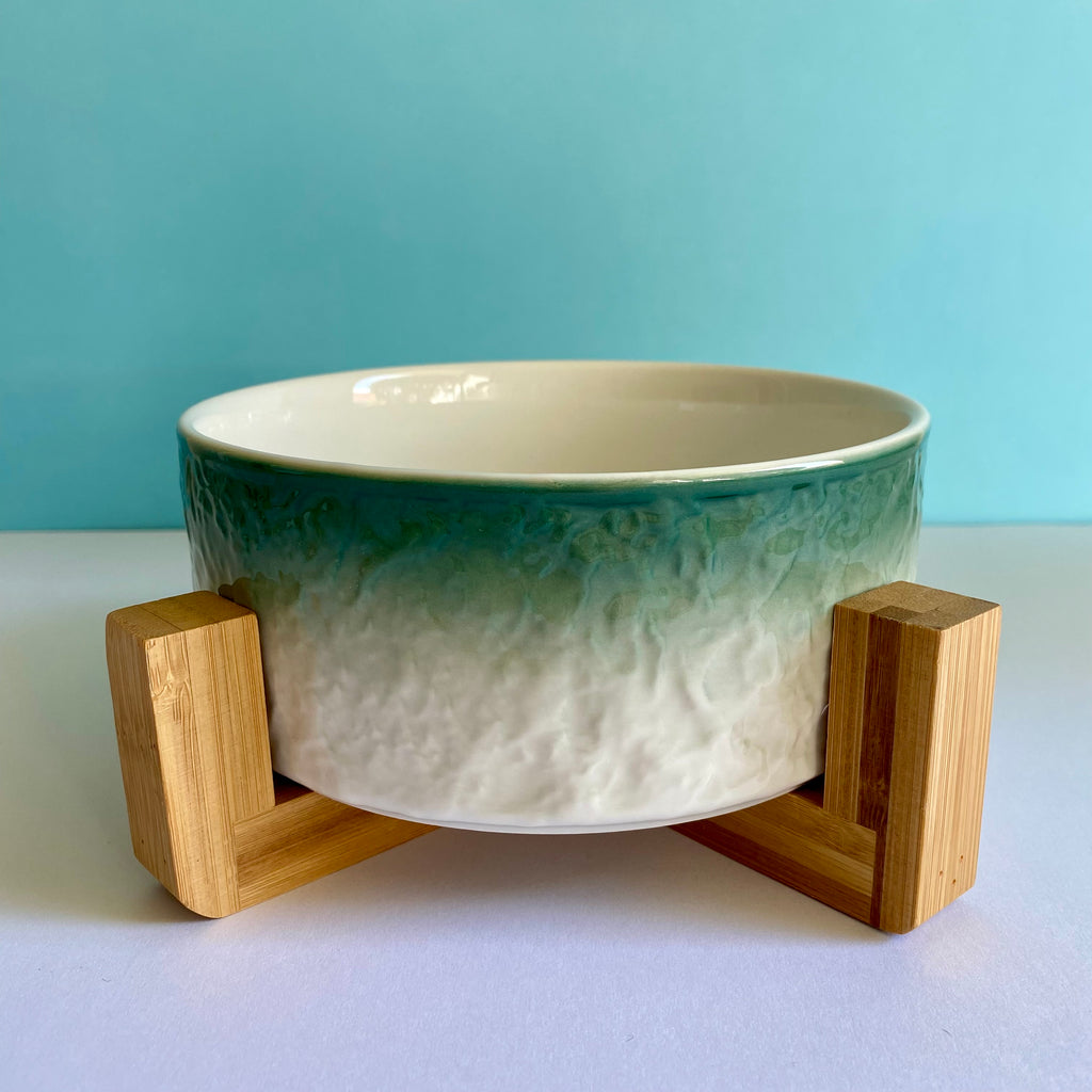 Dog and cat travel food and water bowls marbled green