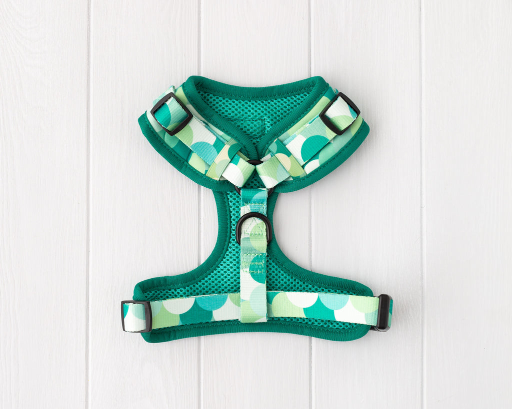 Green scale mermaid print dog and cat adjustable harness back