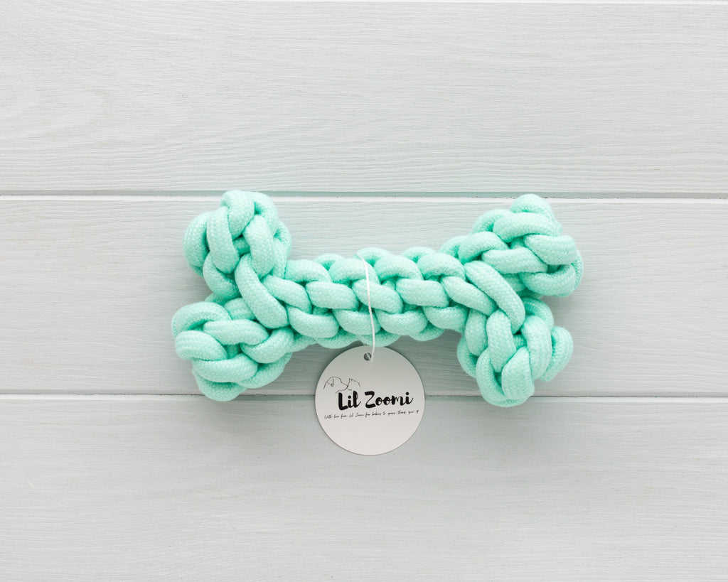 Lil Zoomi dog and cat durable rope bone toy all teal blue