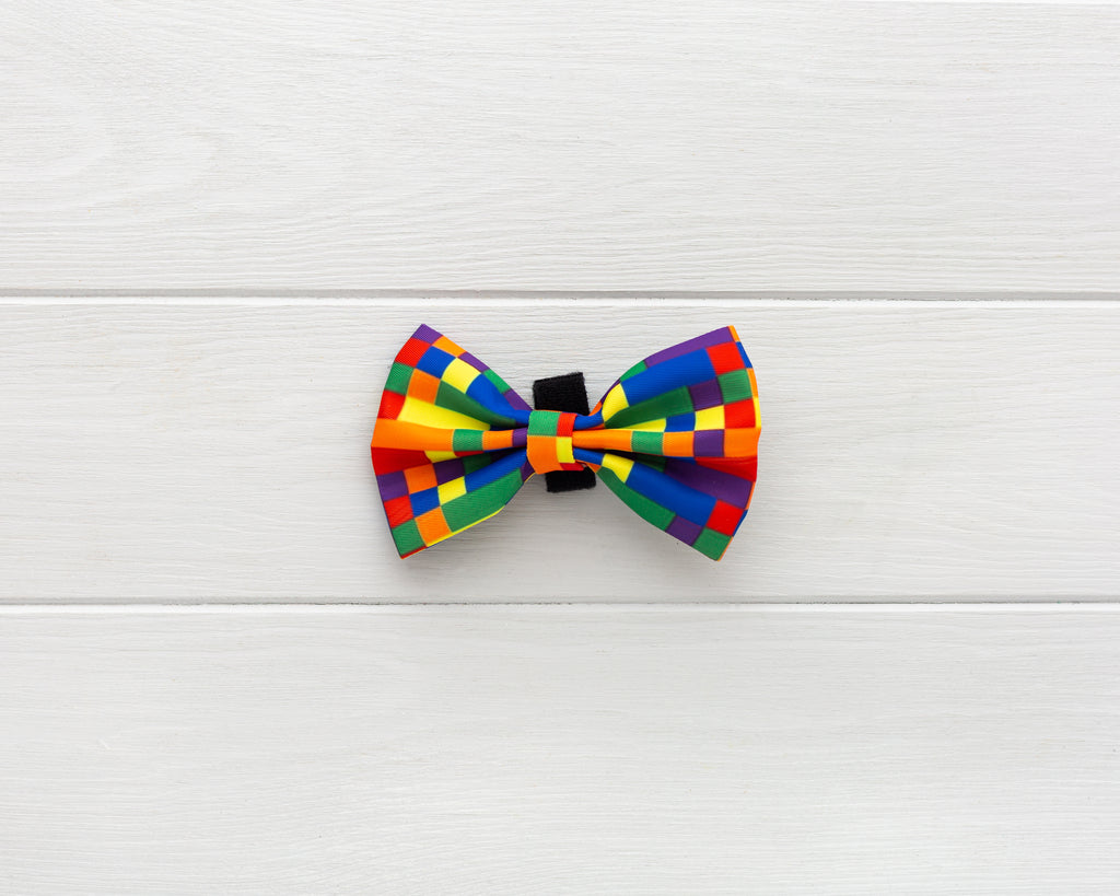 Multi coloured Tetris proud and pawsome theme dog and cat bow-tie