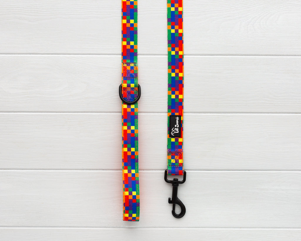 Multi coloured Tetris proud and pawsome theme dog and cat leash