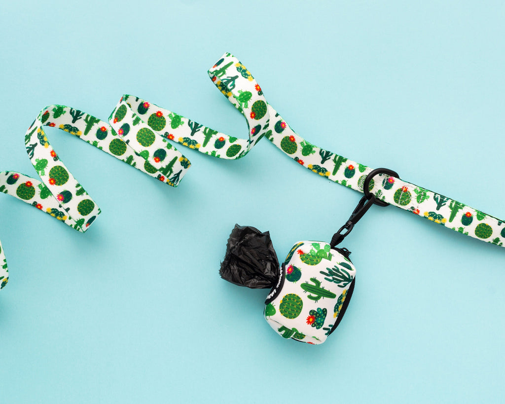 Succulent, plant and cactus dog leash and dog poop bag holder