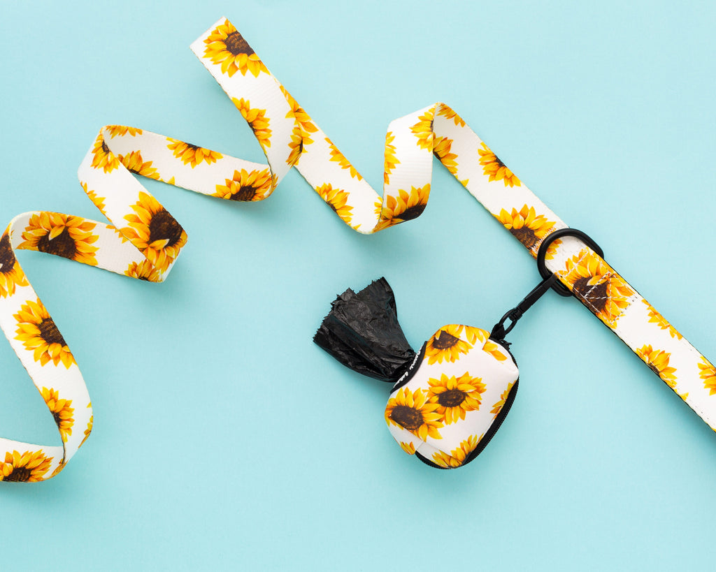 Sunflower dog leash and dog poop bag holder