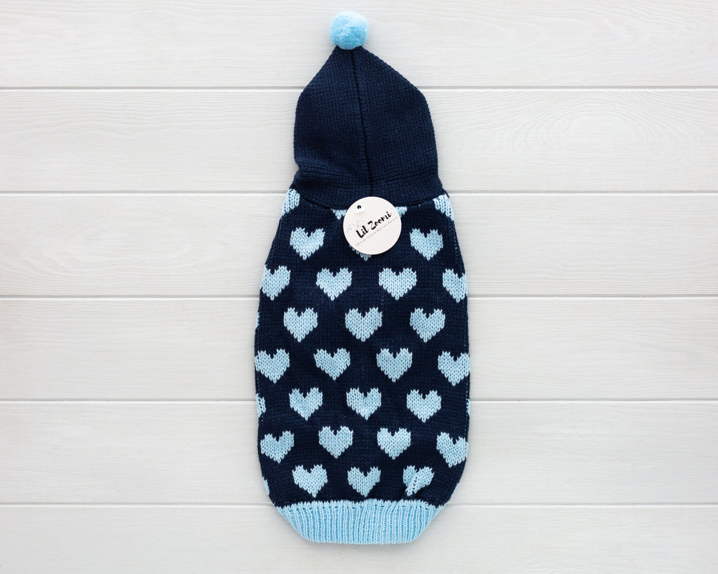cat and dog blue cable knit sweater back I love you - I WUFF WU