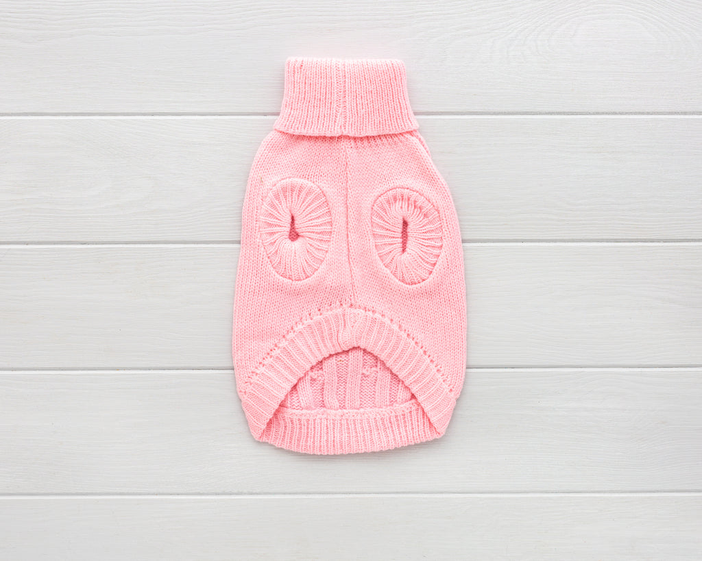 cat and dog light pink cable knit sweater back
