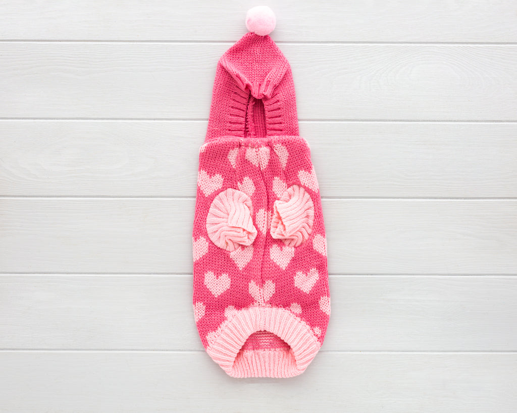 cat and dog light pink cable knit sweater back I love you - I WUFF WU