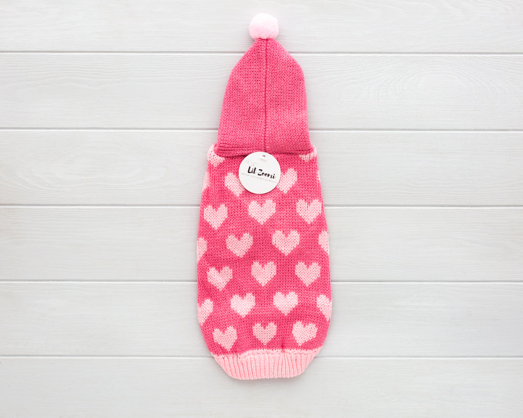 cat and dog light pink cable knit sweater front I love you - I WUFF WU