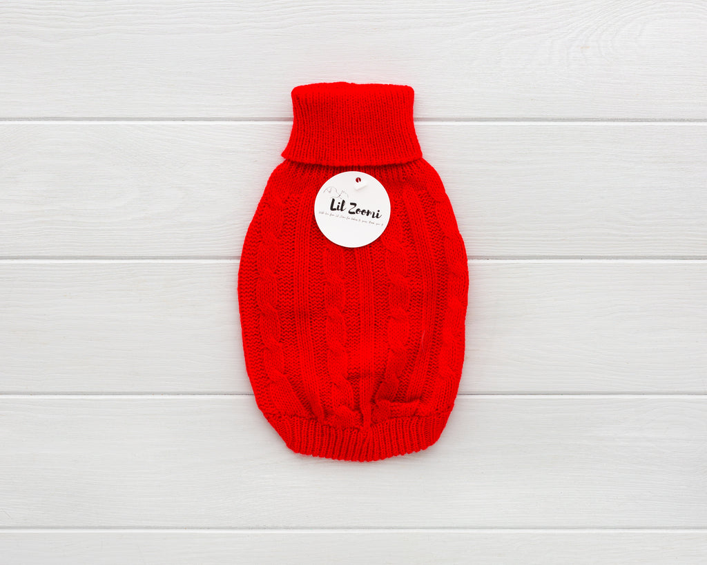 cat and dog red cable knit sweater