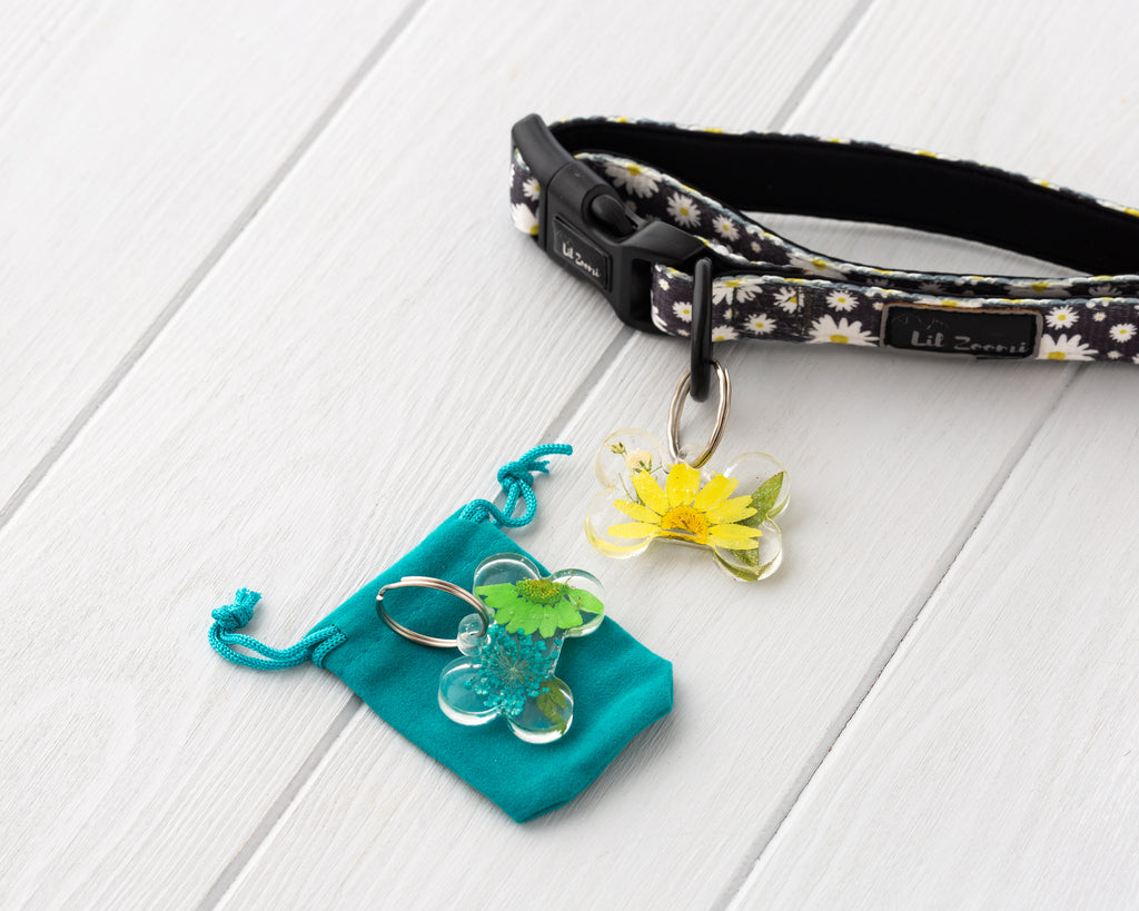 dried flower with name theme resin dog and cat name tags with collar
