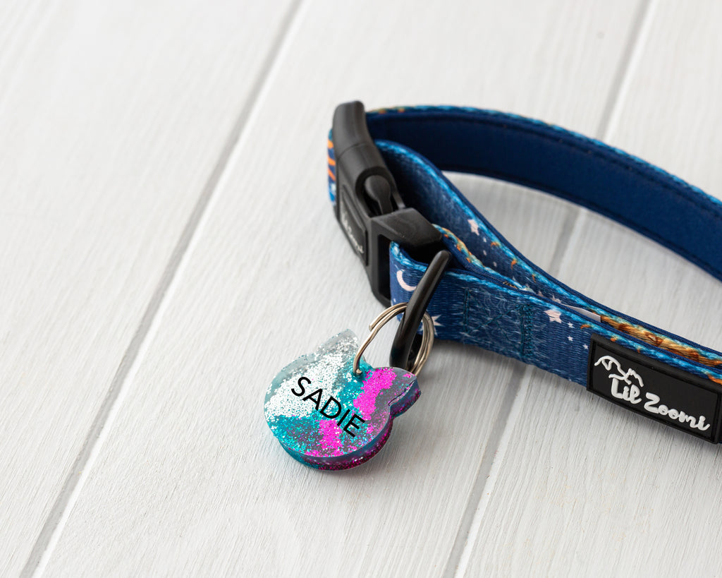 glitter theme resin dog and cat name tags with collar