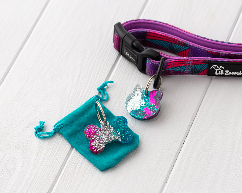 glitter theme resin dog and cat name tags with collar