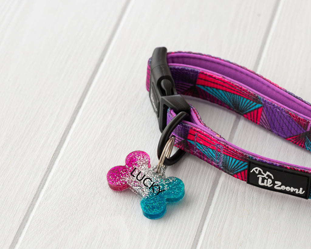 glittter with name theme resin dog and cat name tags with collar